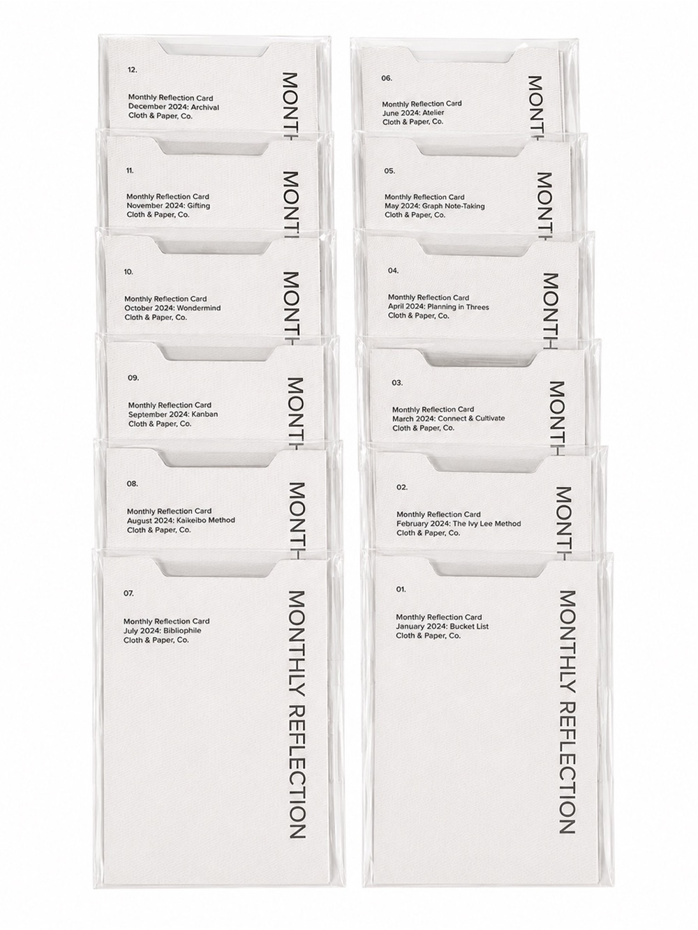 Cloth and Paper Monthly Reflection Card Set 12 month set New